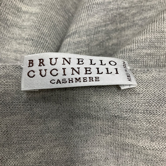 BRUNELLO CUCINELLI GREY CASHMERE AND SILK FINE KNIT SWEATER - Picture 4 of 6